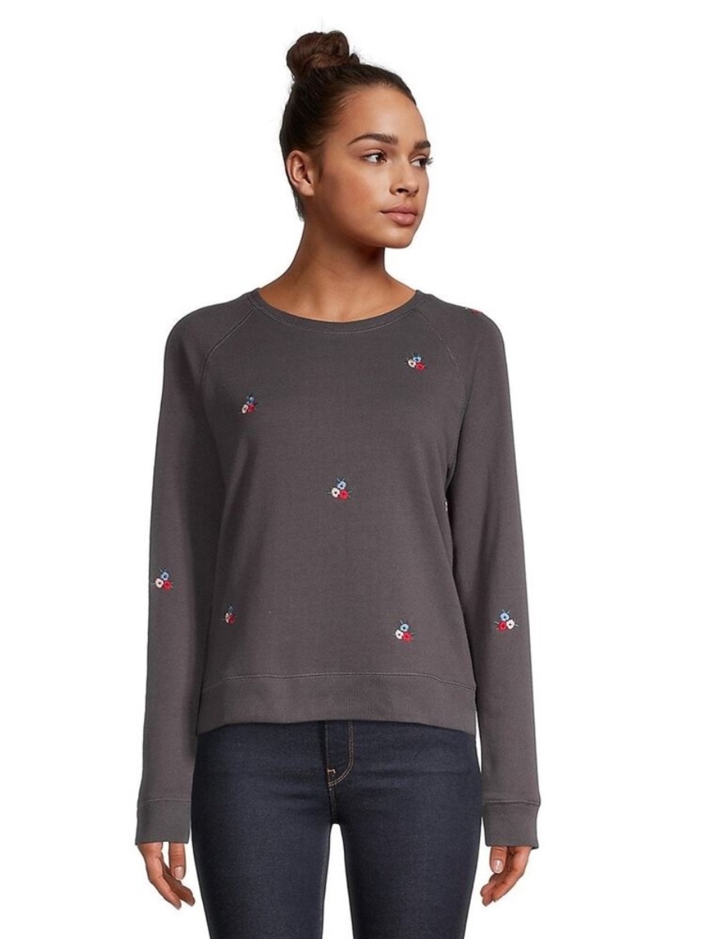 RAILS Theo Vintage Black Flower Buds Embroidered Sweatshirt Medium